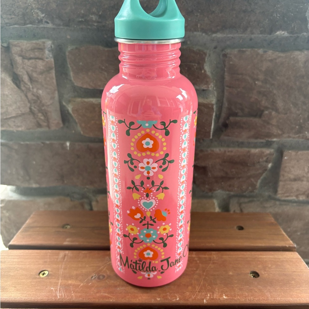 Matilda Jane Clothing Pink Dahlia Floral Water Bottle 25 Oz Screw Lid Stainless.